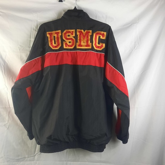 Vtg 90's USMC Black & Red Mesh lined embroidered zip front pocket Jacket LG - Picture 2 of 9